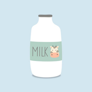 手绘牛奶瓶矢量插图。有益于素食和健康的生活理念..很适合配料标签或配方。