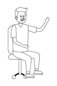 年轻人坐在办公椅上卡通矢量插图平面设计