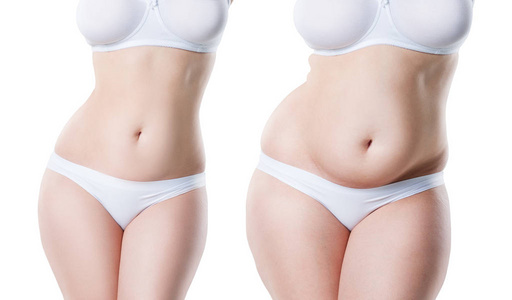 s body before and after weight loss isolated on white background