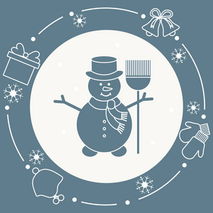 s hat, snowflakes. Funny cartoon winter illustration. Happy New 