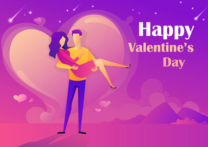 s Day design with couple in love. Guy holding a girl in his arms