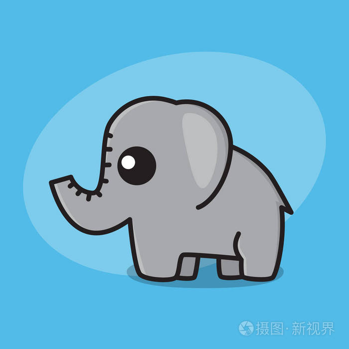 大象卡通平面可爱动物园儿童卡蓝色背景角色