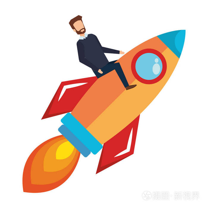 商人火箭启动矢量插图设计