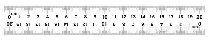 尺子20厘米. 尺子200毫米. 标尺上标记的方向从左到右,从右到左.