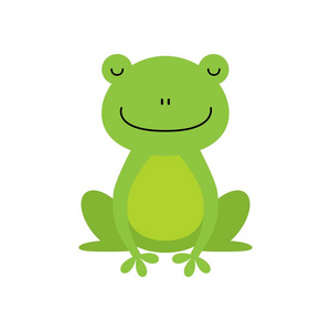 可爱的绿色青蛙动画片字符查出在白色背景照片