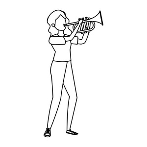 妇女吹喇叭音乐矢量插图设计