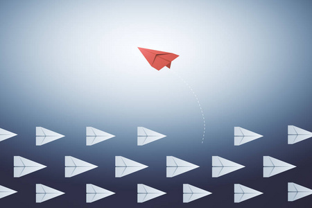 蓝色背景上的创意纸飞机。 领导和方向概念。 3D渲染