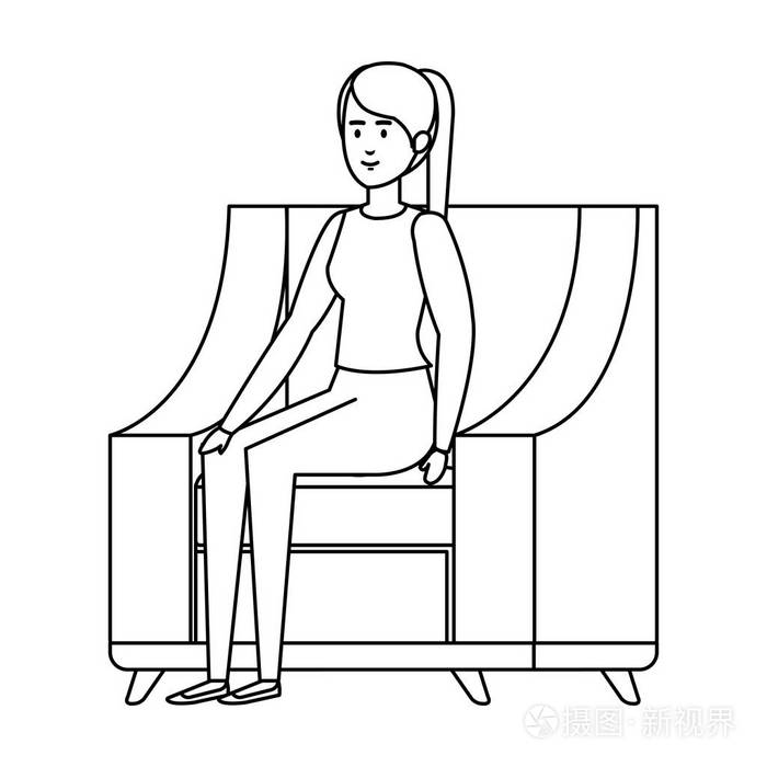 带圣诞毛衣的女人坐在沙发上,矢量插图设计插画-正版商用图片18oyvf