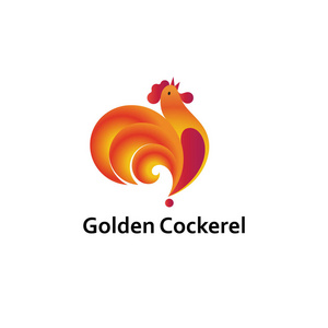 黄金公鸡标志模板设计。向量例证
