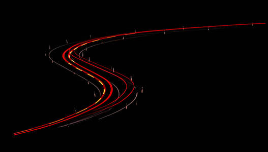 弯道超车一辆汽车在夜间行驶双弯道超车的汽车的后光试验照片