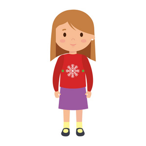 小女孩冬季服装矢量插图设计