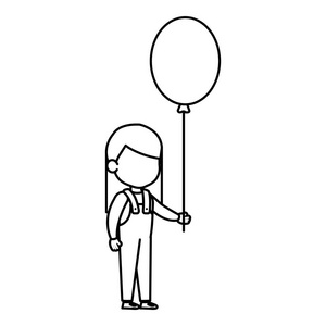 美丽的小女孩气球氦矢量插图设计