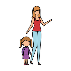 母亲与女儿角色矢量插图设计