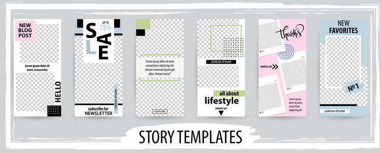 社交网络故事的趋势可编辑模板，矢量插图。社交媒体的设计背景。
