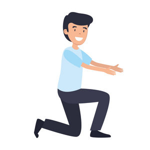 青年和休闲跪男字符矢量插图设计照片