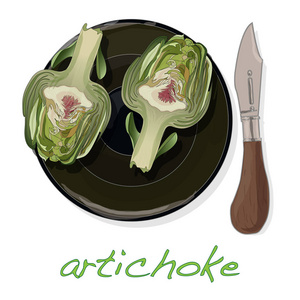 板矢量插图集上的Artichoke。在白色背景上隔离的图像。