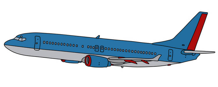 天蓝色喷气式客机矢量手绘图