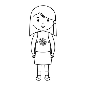 小女孩冬季服装矢量插图设计