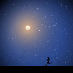 夜晚下暴雨图女孩在月光下的夜晚奔跑.