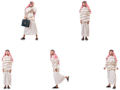 绑起来用绳子绑起来的阿拉伯人照片