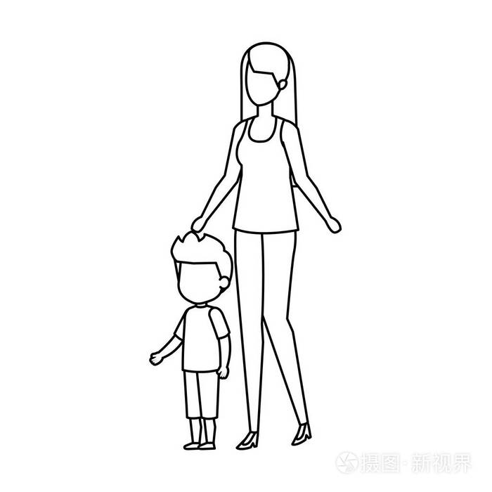母亲与儿子角色矢量插图设计