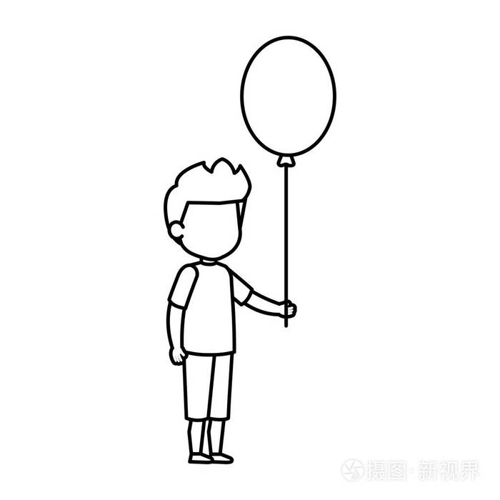 可爱的小男孩气球氦矢量插图设计