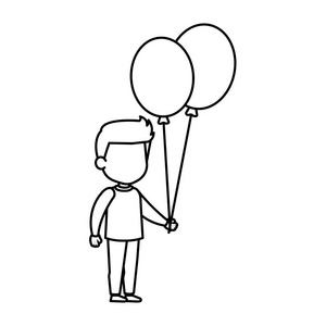 可爱的小男孩气球氦矢量插图设计