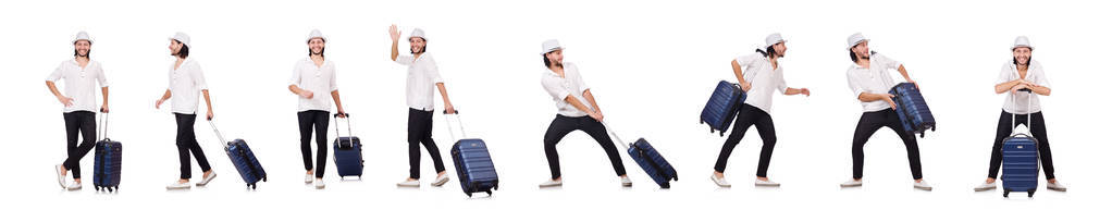 旅游度假概念与白色衬底上的行李