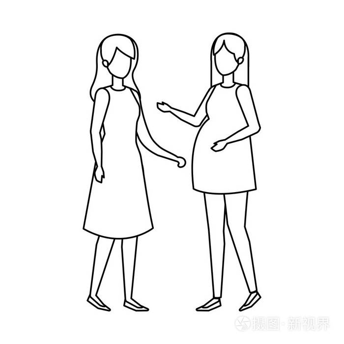女性怀孕与女孩矢量插图设计插画-正版商用图片18paiw-摄图新视界