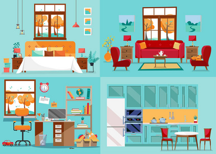 装修内部家庭客房.家具概念的室内视图.平的动画片样式向量例证照片