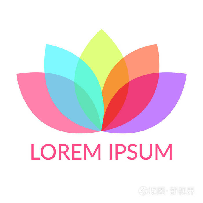 五颜六色的花瓣莲花或水百合花与五个覆盖颜色的叶子, 和谐或瑜伽的