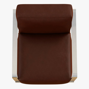软棕色皮革椅子与铁扶手从顶部3D渲染视图。