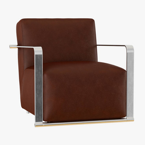 软棕色皮革扶手椅与铁扶手3D渲染
