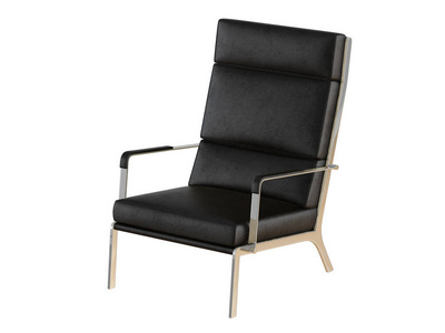 黑色皮革扶手椅，高靠背在白色背景3D渲染。