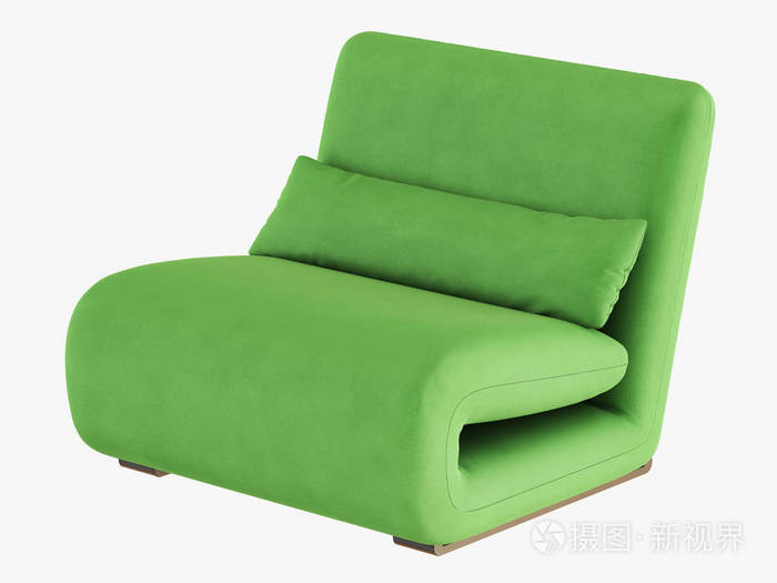 软绿色椅子织物三维渲染在白色背景上