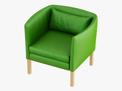 绿色皮革扶手椅3D渲染白色背景