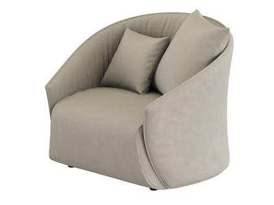 软光扶手椅，两个枕头在白色背景3D渲染。