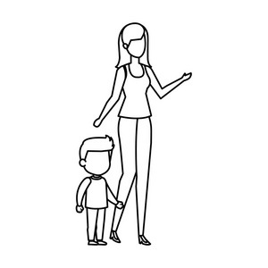 母亲与儿子角色矢量插图设计