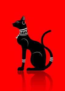 猫神黑埃及猫巴斯特 古埃及女神 雕像外形与法老珠宝 向量例证隔绝
