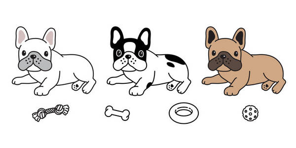 狗矢量法国斗牛犬图标卡通小狗品种玩具标志插图涂鸦符号