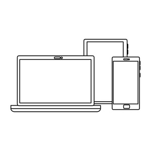 带有智能手机和平板电脑矢量图设计的笔记本电脑