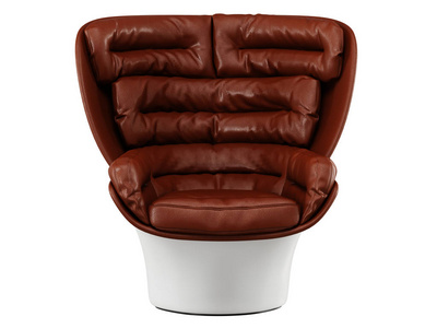 白色背景3D渲染的皮革棕色椅子