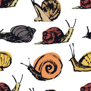 花园蜗牛手绘无缝图案