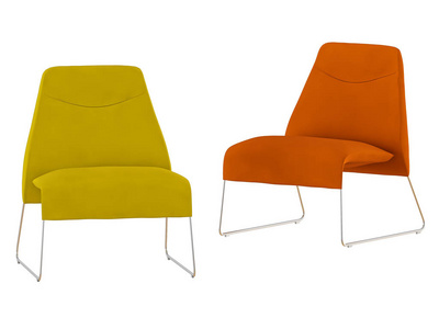 白色背景3D渲染上的两张彩色椅子