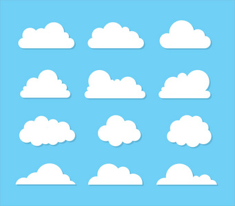 云矢量图标设置在蓝色背景上。创造性的现代概念股票向量。