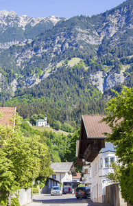 萨尔奥地利。 建筑泰奥尔。 泰罗伦阿尔卑斯山的景色
