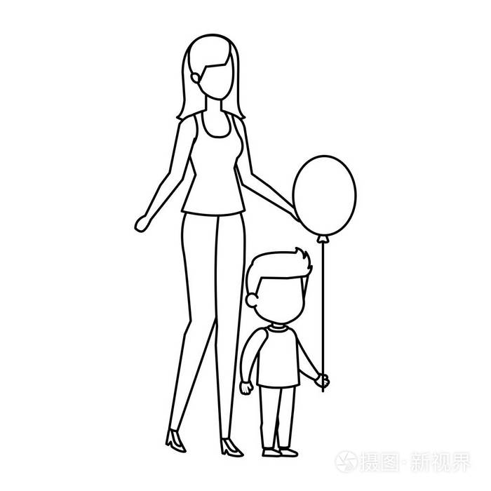 母亲带儿子气球氦矢量插图设计插画-正版商用图片18piyh-摄图新视界