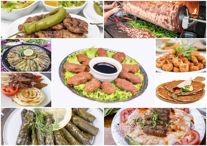 传统美味的土耳其食物拼贴。食物概念照片。