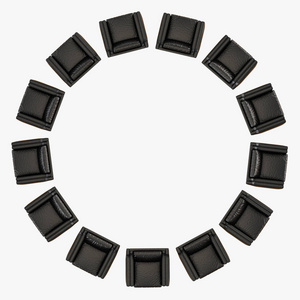 柔软的黑色皮革椅子站在圆圈三维渲染