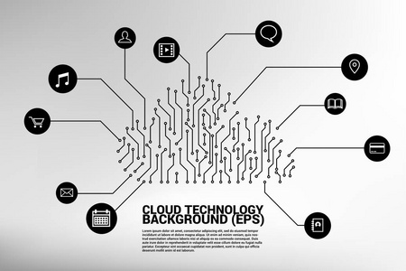 带有图标的电路板图形的云计算网络技术云服务器存储和数据的概念